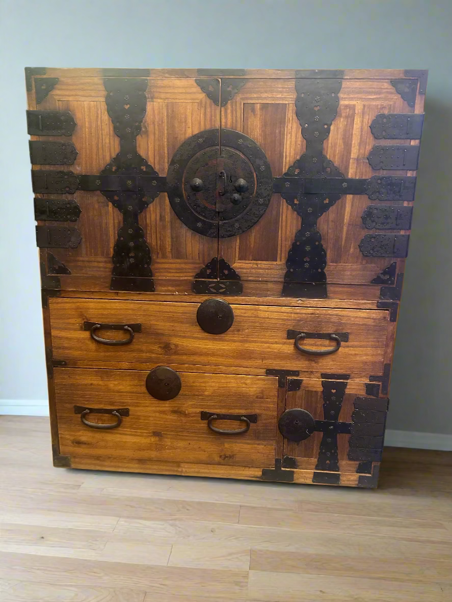 Antique Asian Japanese Kannon Biraki Isho Tansu Dansu Late Edo Period Chest SH265-40
