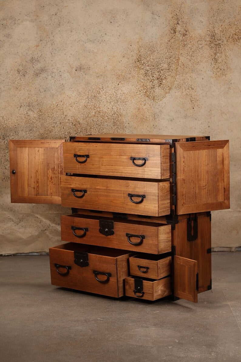 Antique Asian Japanese Kannon Biraki Isho Tansu Dansu Late Edo Period Chest SH265-40
