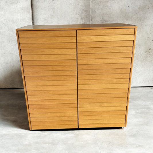 Vintage Geometric Armoire by Founders Slatted Front Wood Cabinet HR16