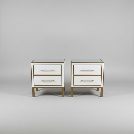Pair (2) TOV Furniture Emily Pink Lacquer Side End Tables Nightstands HR2