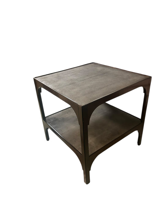Savoye Solid Wood End Table w Faux Leather Top & Storage FFE-1186