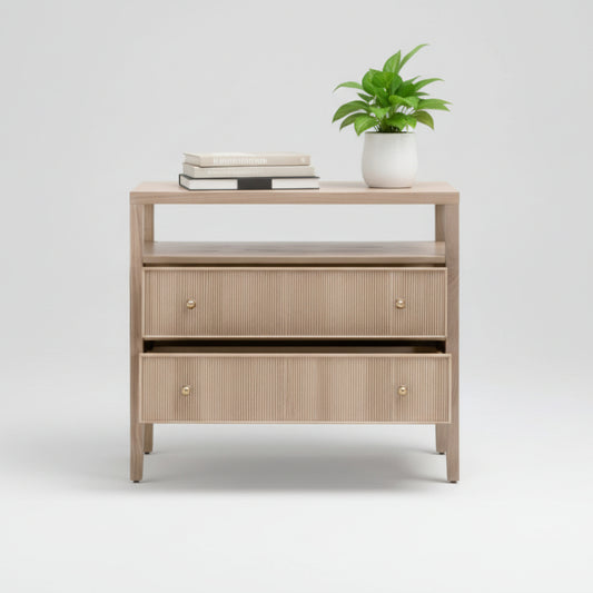 Essentials for Living Bronze Bay Natural Oak Highland Open Shelf 2-Drawer Nightstand FFE-1268