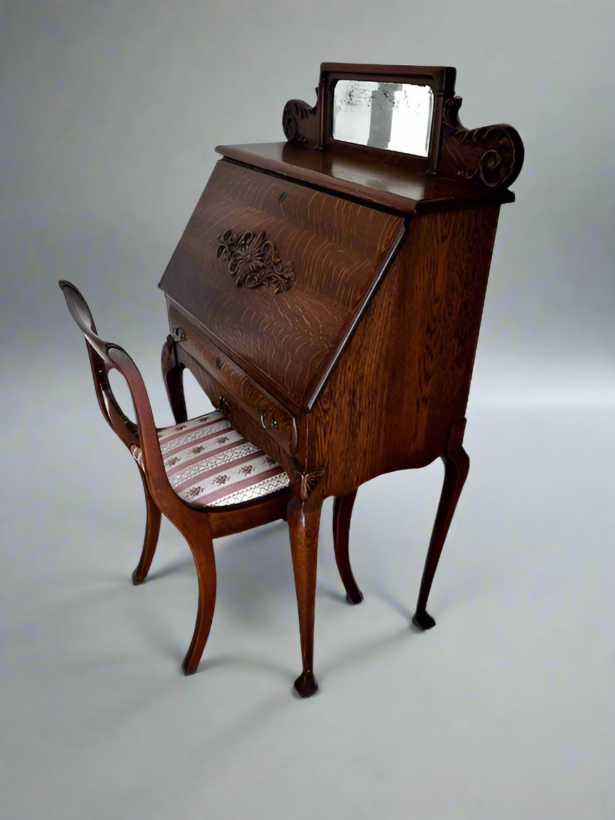Drop Slant Front Antique Secretary Writing Desk w Chair JY241 2