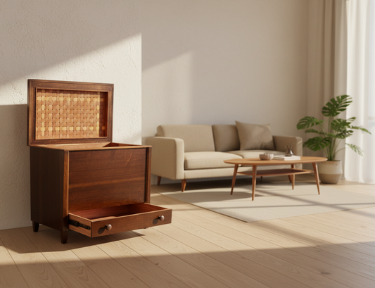 Mid Century Modern Cedar Lined Rosewood Trunk w/Drawer DH250-3