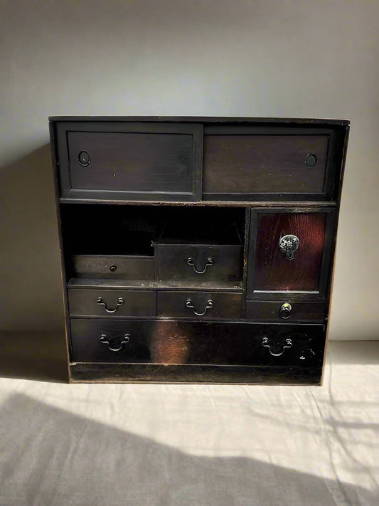 Japanese Antique Ko Cha Tansu Meiji Kuri Chestnut Tea Chest Cabinet JG264-10