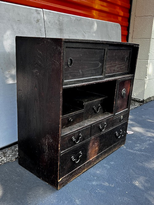 Japanese Antique Ko Cha Tansu Meiji Kuri Chestnut Tea Chest Cabinet JG264-10