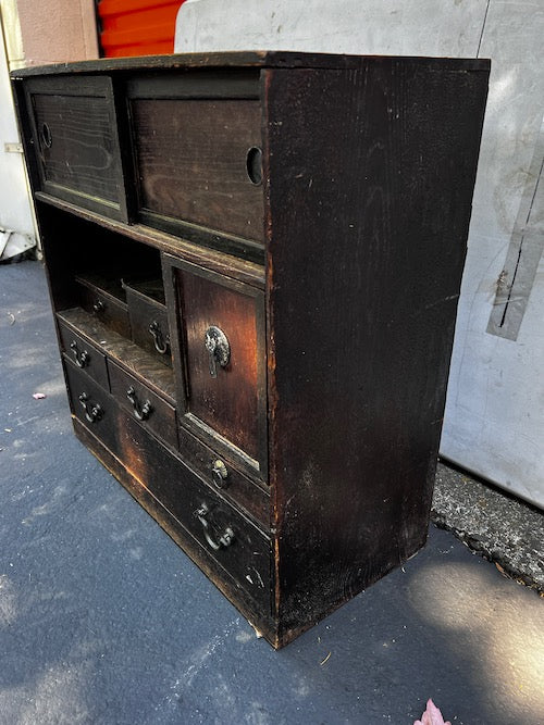 Japanese Antique Ko Cha Tansu Meiji Kuri Chestnut Tea Chest Cabinet JG264-10