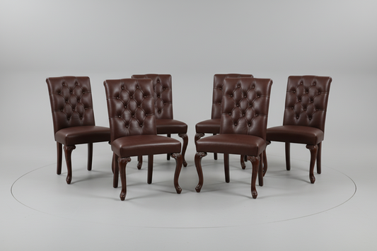 Set of 6 BrownLeather Tufted back Chairs PD138-9
