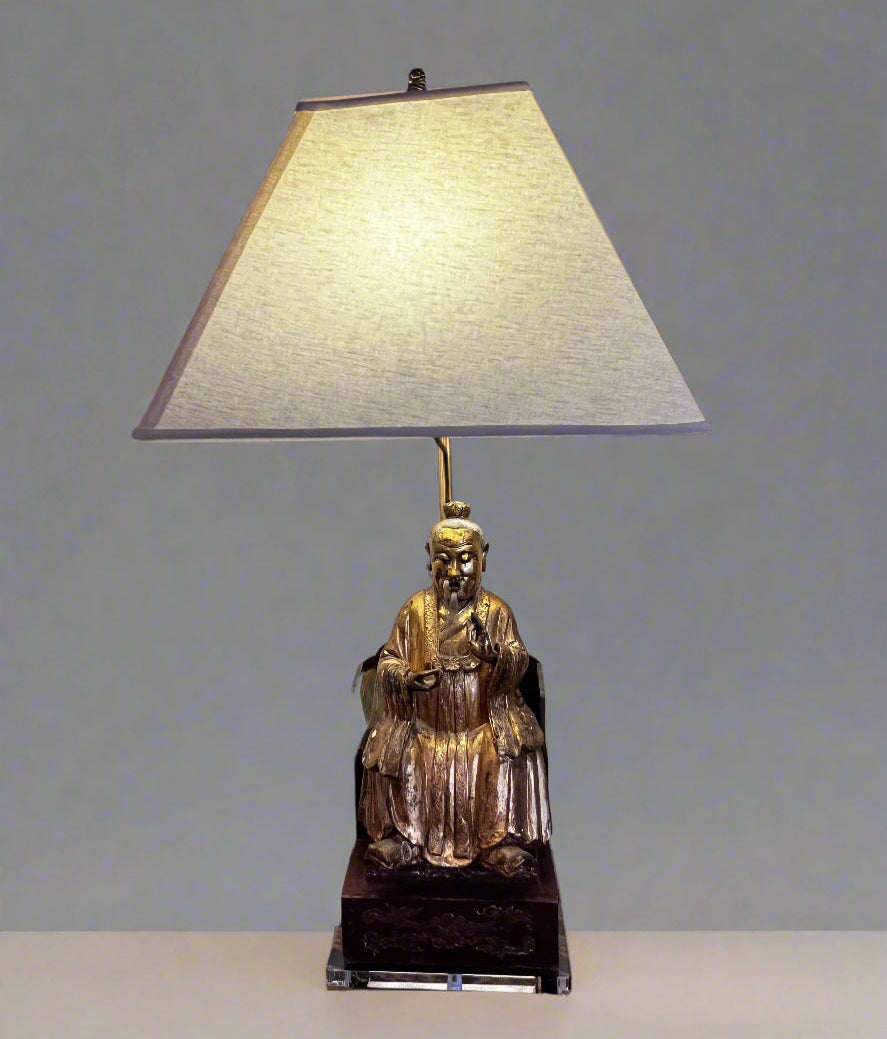 Set of 2 Antique Gold Polychrone Qing Dynasty Figurine Lamps BG273-11