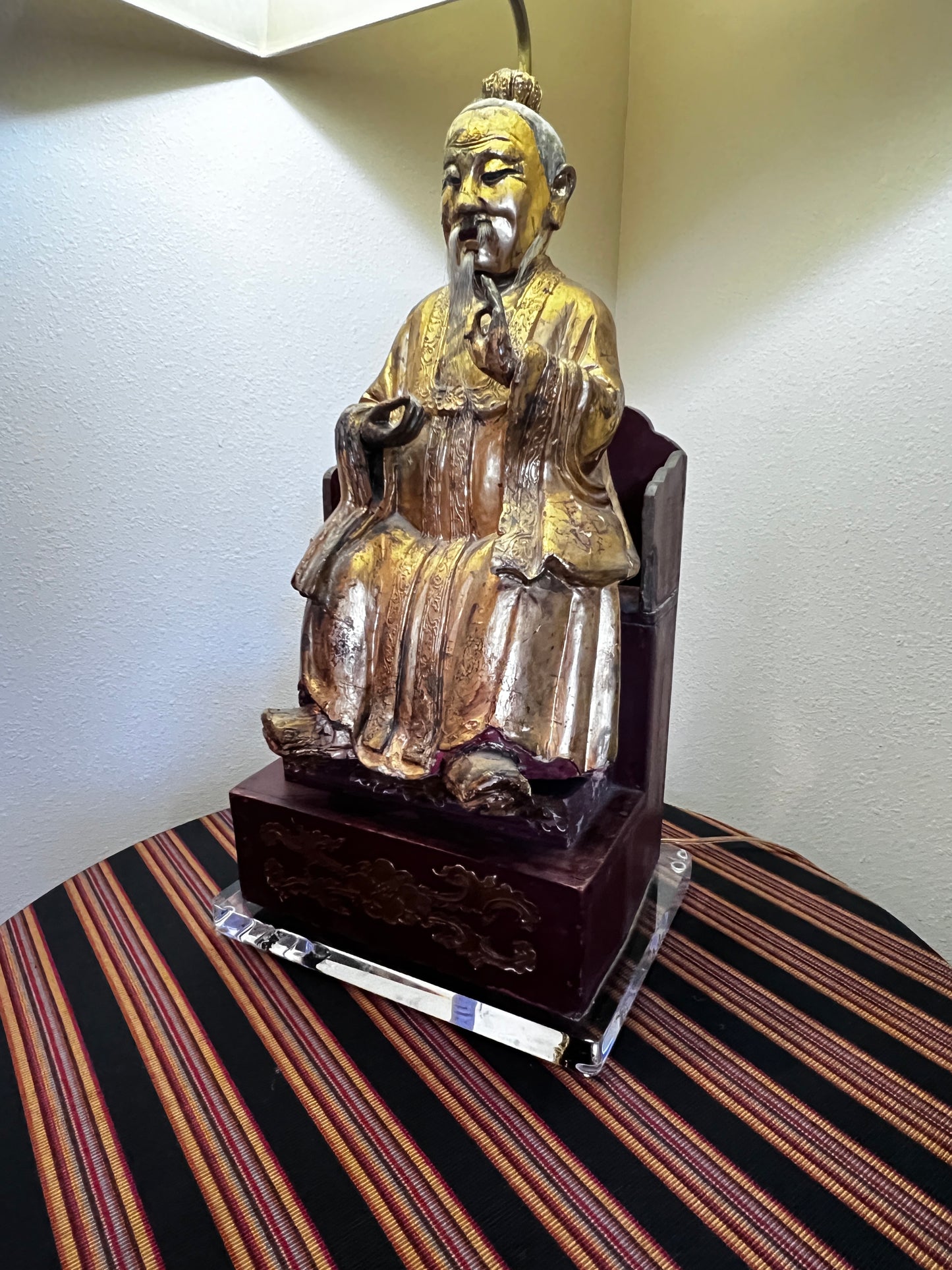 Set of 2 Antique Gold Polychrone Qing Dynasty Figurine Lamps BG273-11