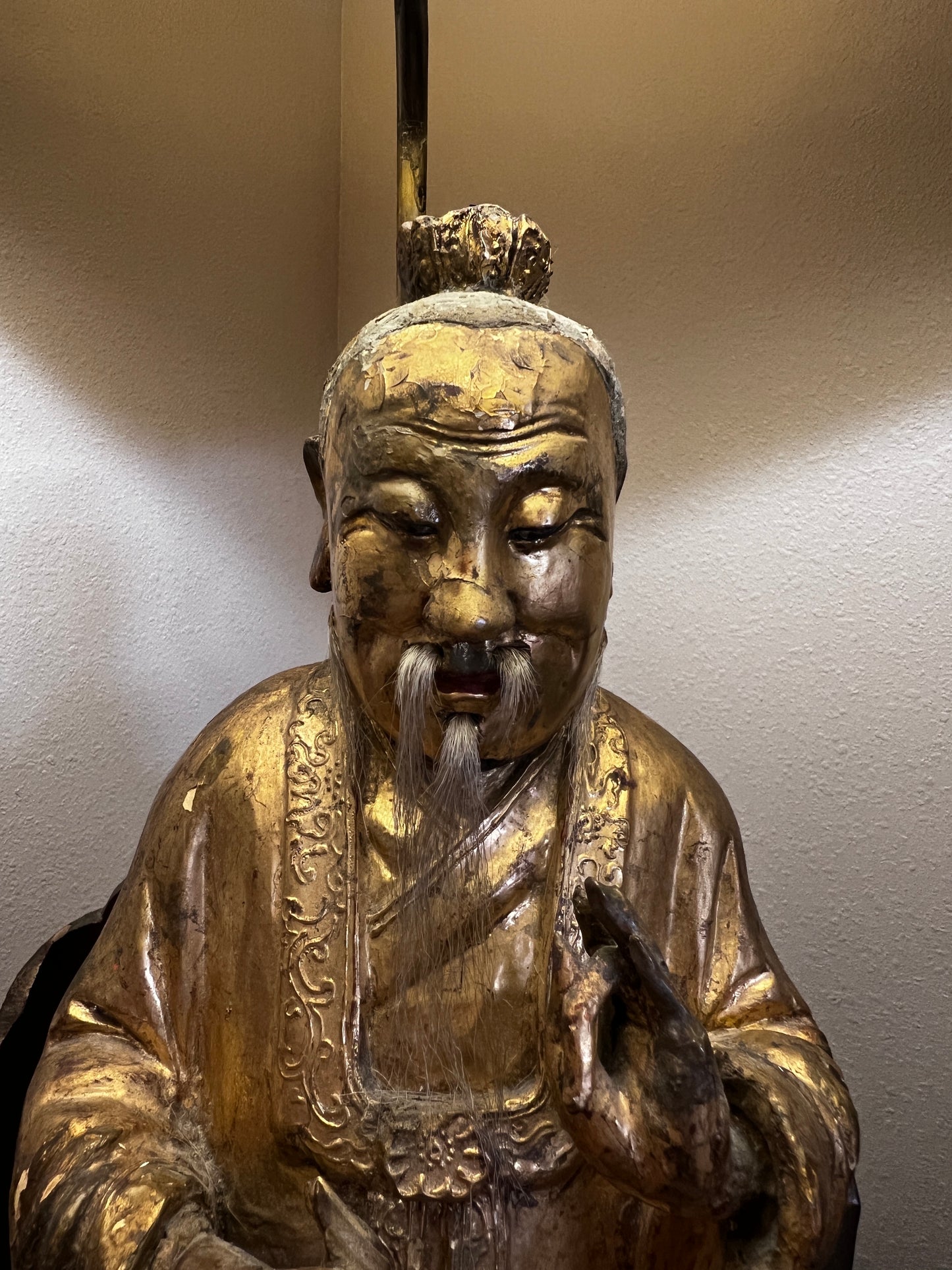 Set of 2 Antique Gold Polychrone Qing Dynasty Figurine Lamps BG273-11