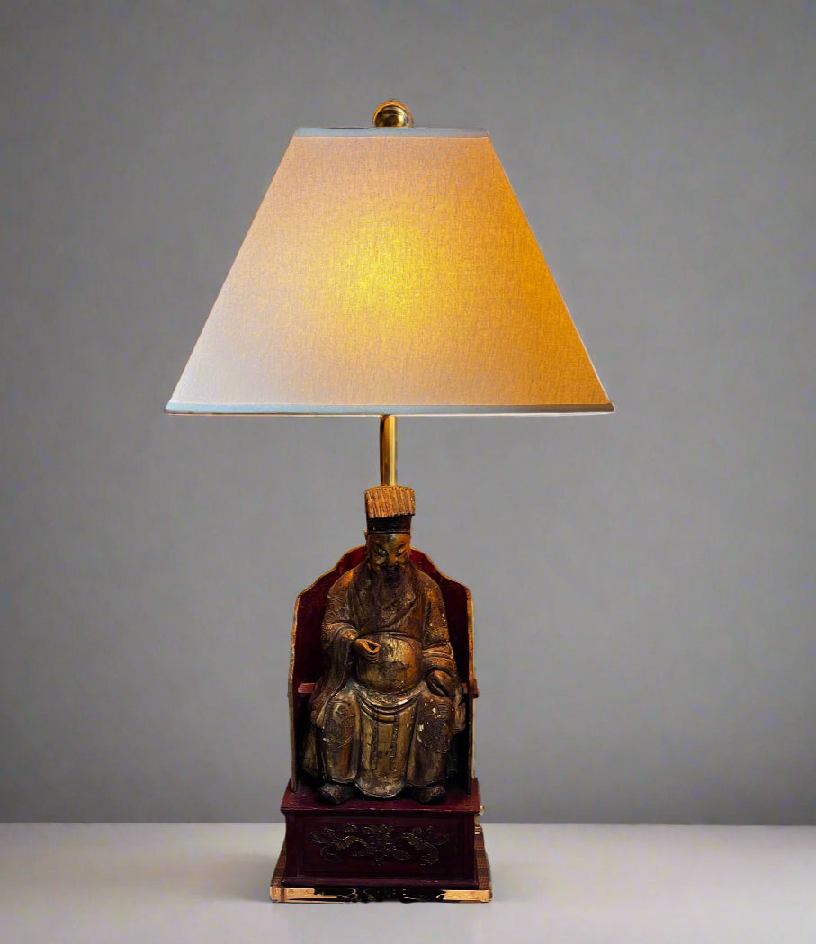 Set of 2 Antique Gold Polychrone Qing Dynasty Figurine Lamps BG273-11