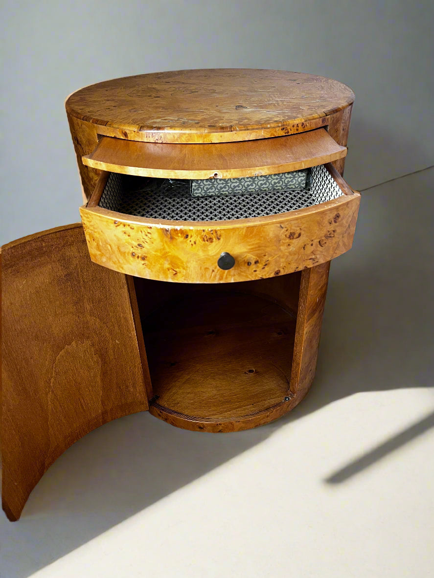 Set of 2 John Saladino Italian Round Burled Wood Side Tables BG273-14