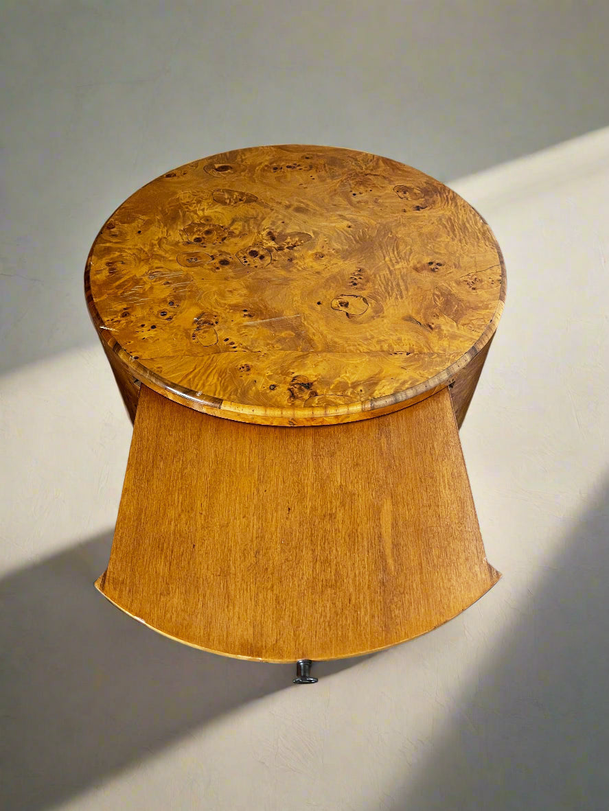 Set of 2 John Saladino Italian Round Burled Wood Side Tables BG273-14