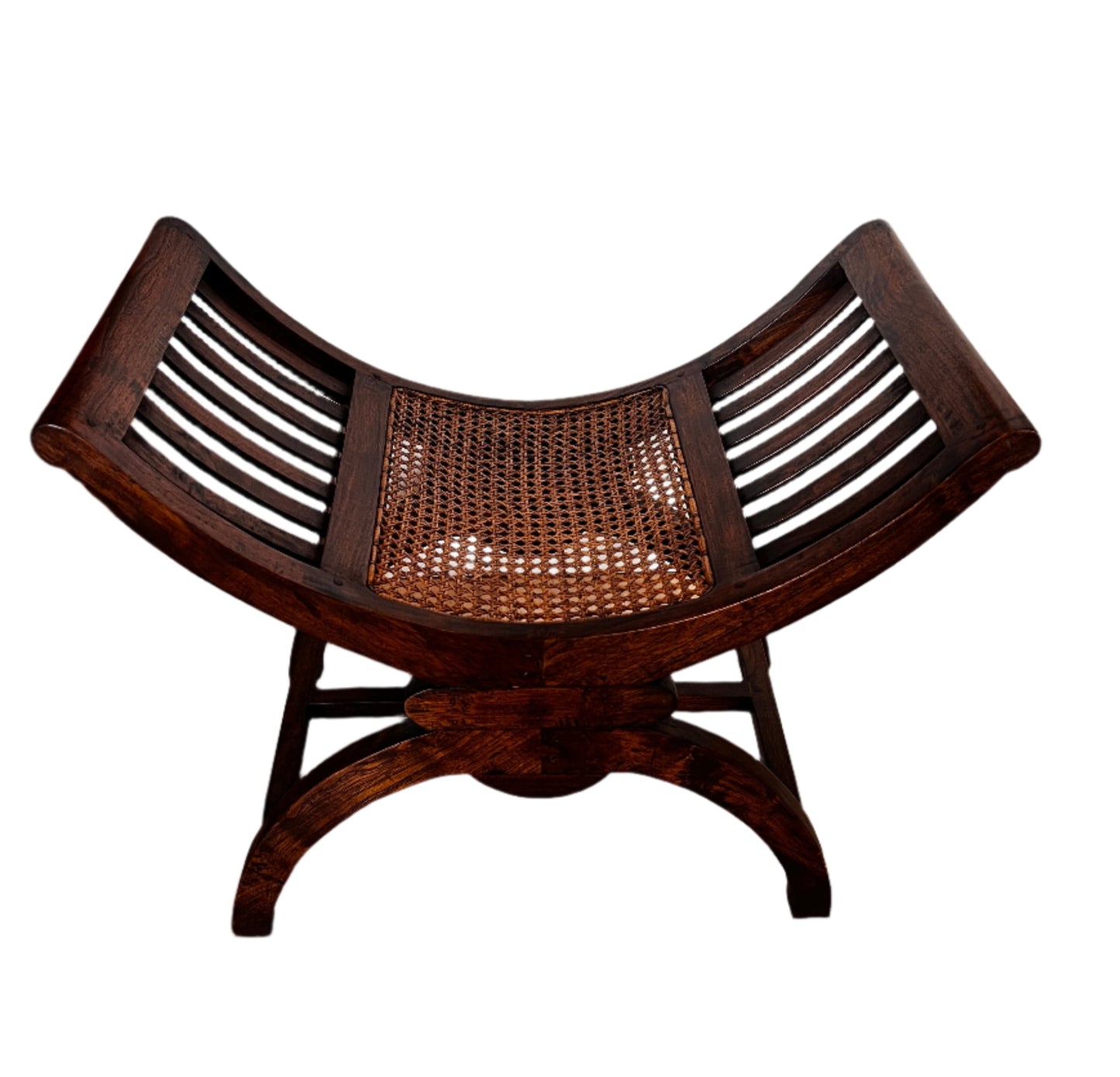 Vintage Wooden Curule Caned Seat Bench BG273-16