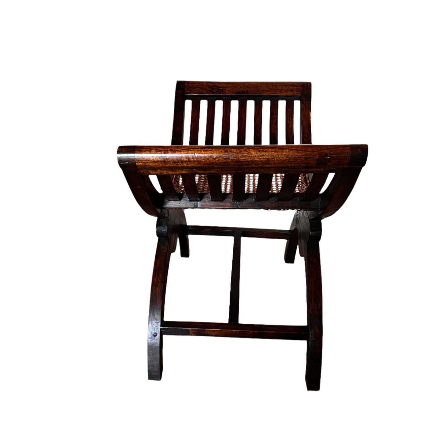 Vintage Wooden Curule Caned Seat Bench BG273-16