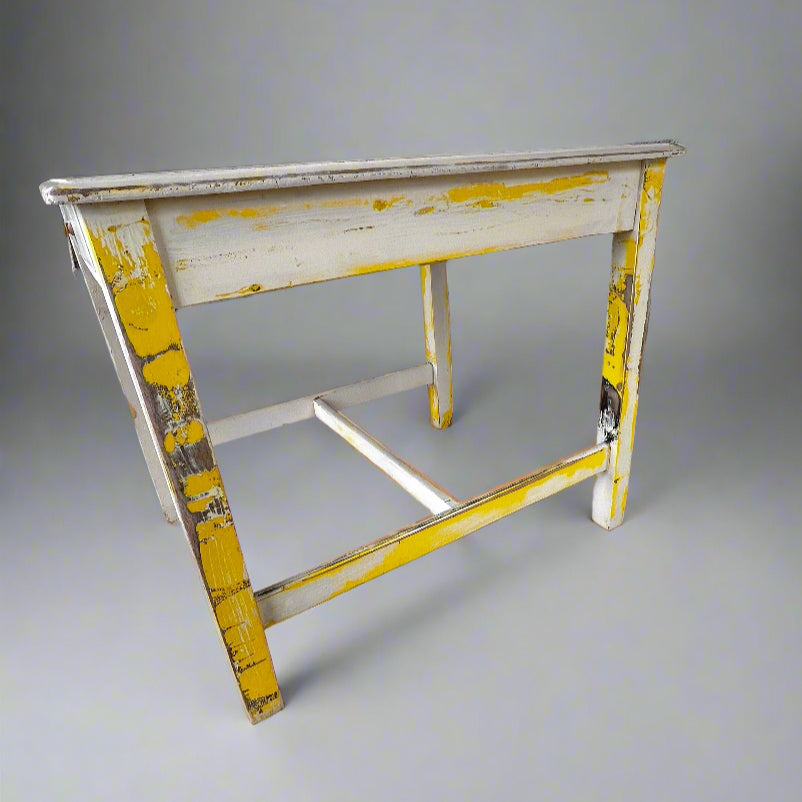 Antique Yellow Side Table w/Single Drawer and Stretcher Base BG273-19