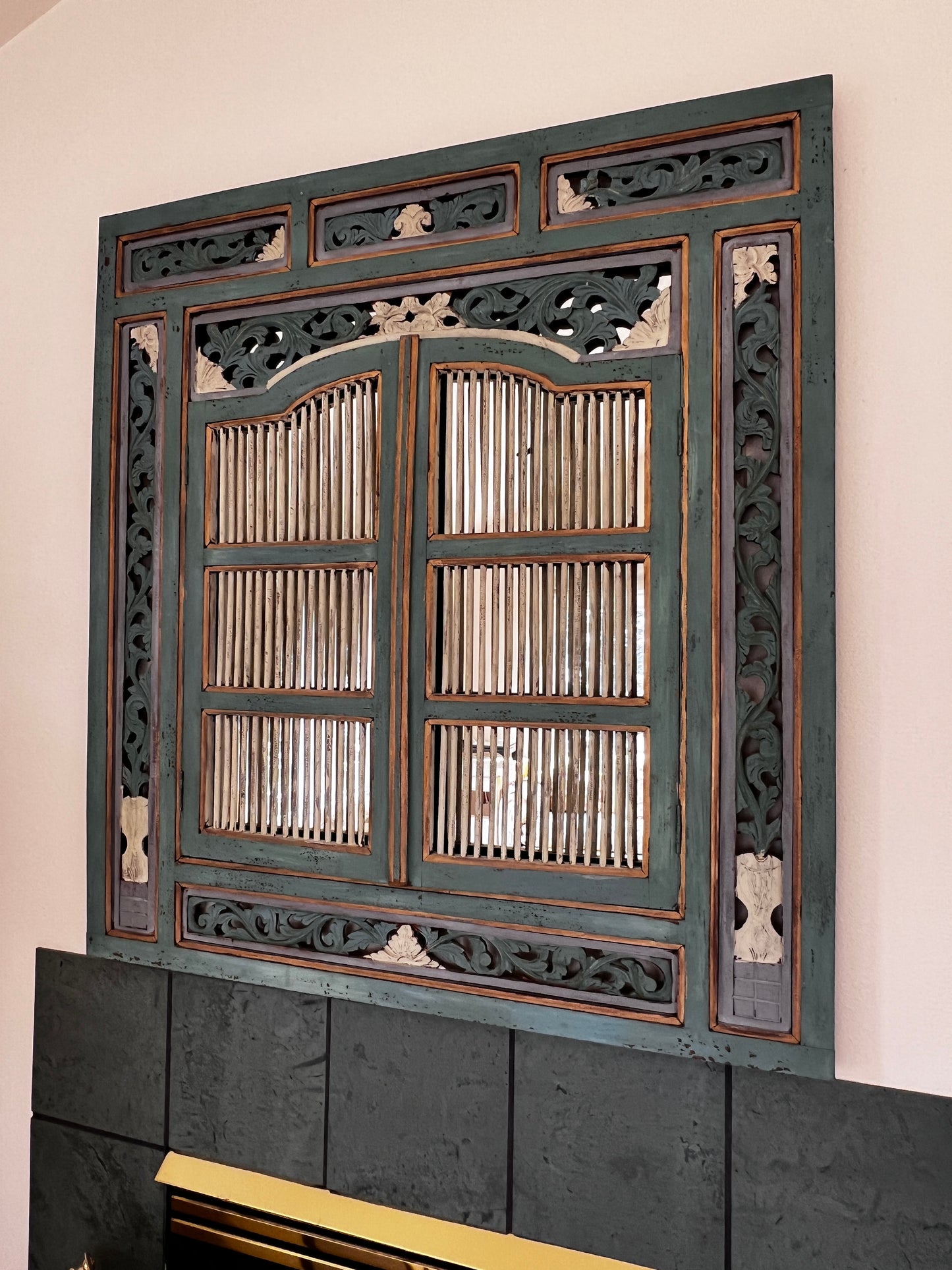 Beautifully Carved and Hand Painted Antique Mirror w/Shutters BG273-20