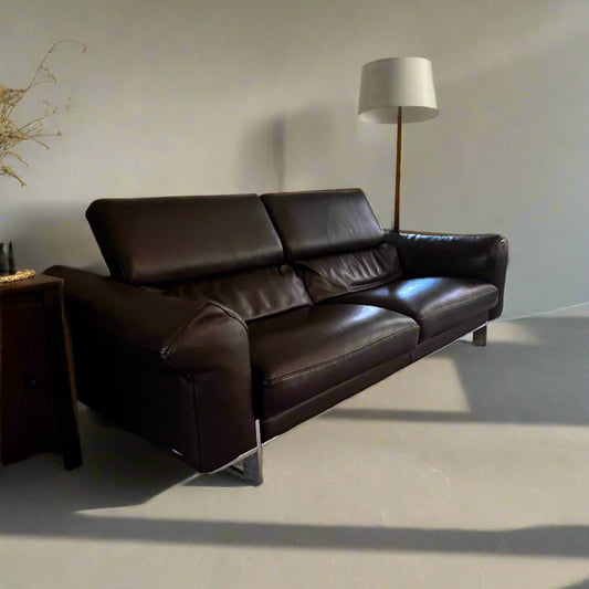 Roche Bobois Quantum 3 Seat Large Brown Leather Sofa Couch DS274-1