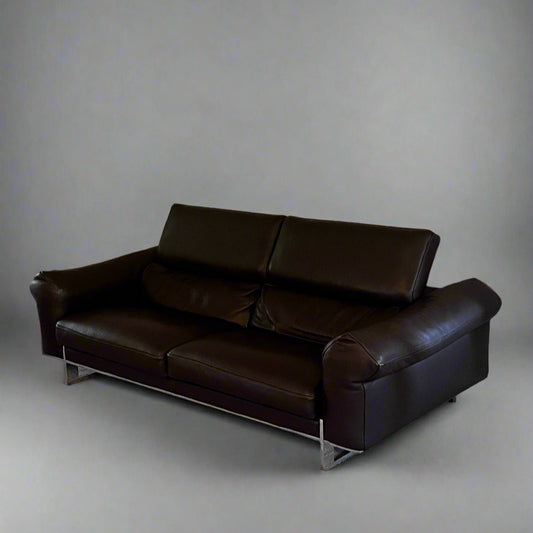 Roche Bobois Quantum 3 Seat Large Brown Leather Sofa Couch DS274-1