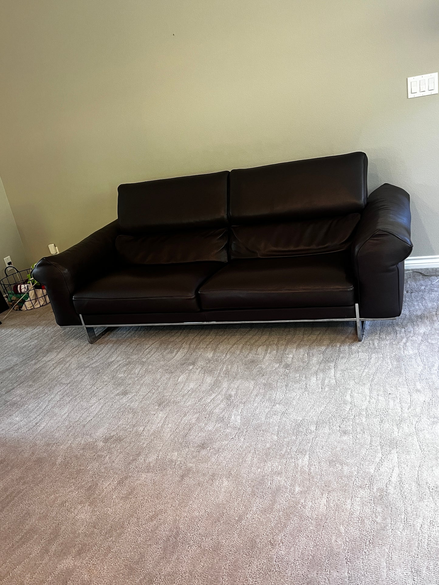 Roche Bobois Quantum 3 Seat Large Brown Leather Sofa Couch DS274-1