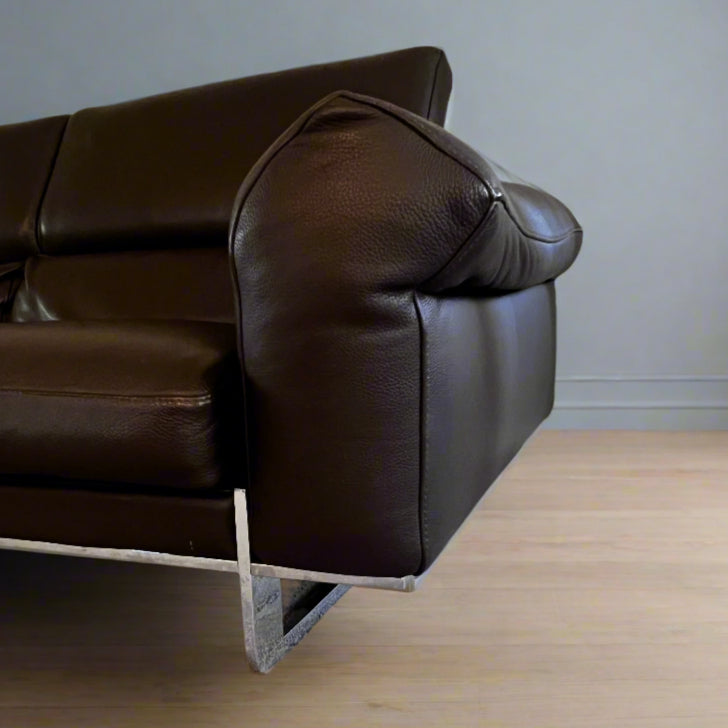Roche Bobois Quantum 3 Seat Large Brown Leather Sofa Couch DS274-1