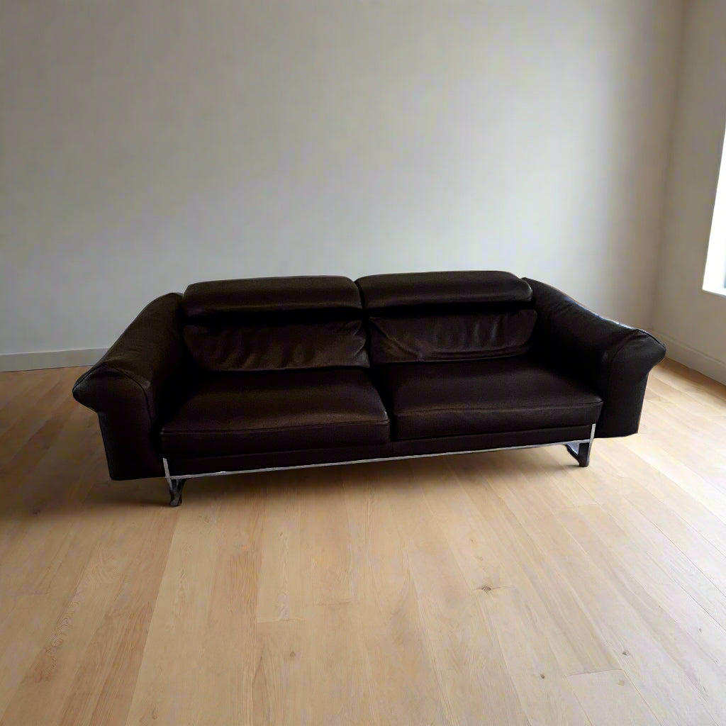 Roche Bobois Quantum 3 Seat Large Brown Leather Sofa Couch DS274-1