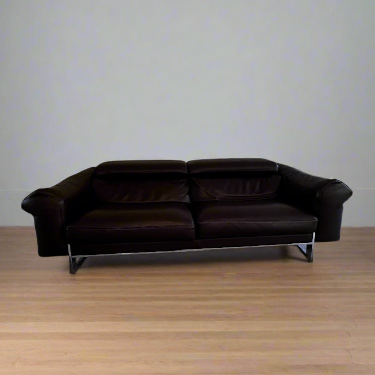 Roche Bobois Quantum 3 Seat Large Brown Leather Sofa Couch DS274-1