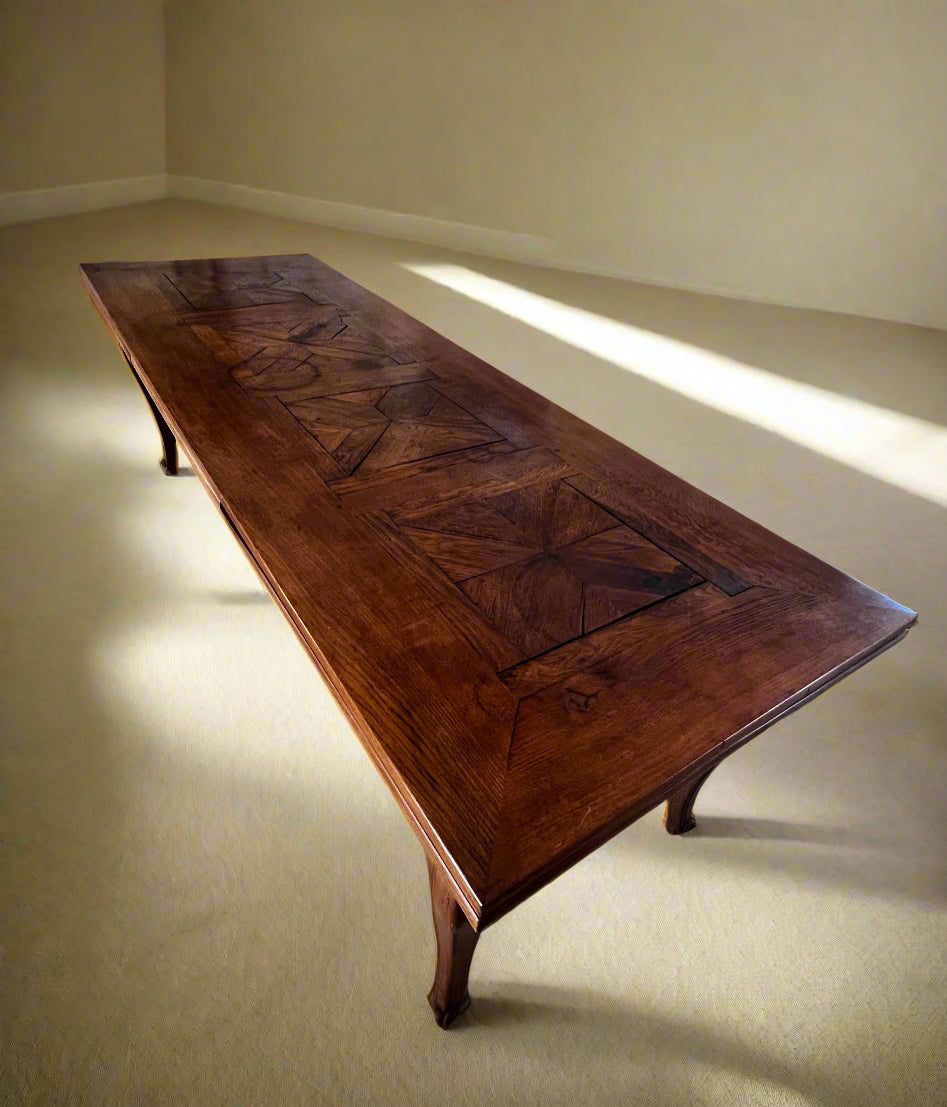 Antique Extra Long Extending Parquetry Table w/Pull Outs BG273-33