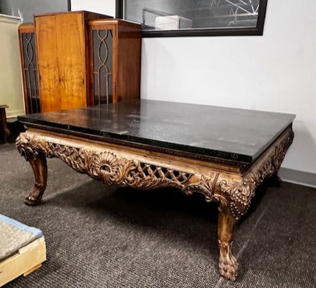 Ornate Carved Wood Coffee Table w/Marble Top WDI224-19