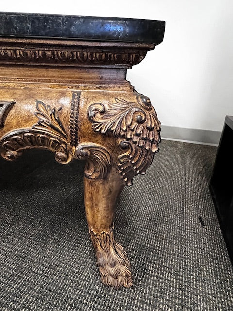 Ornate Carved Wood Coffee Table w/Marble Top WDI224-19