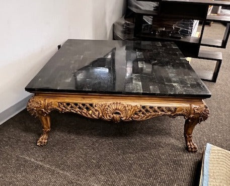 Ornate Carved Wood Coffee Table w/Marble Top WDI224-19