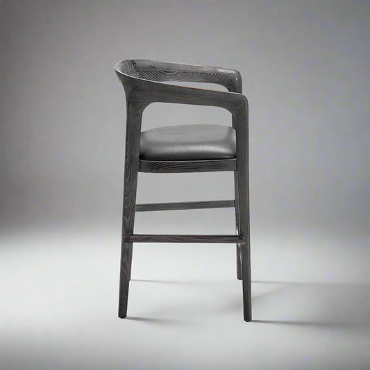 Interlude Kendra Mid Century Grey Leather Charcoal Wood Counter Stool MB1-35