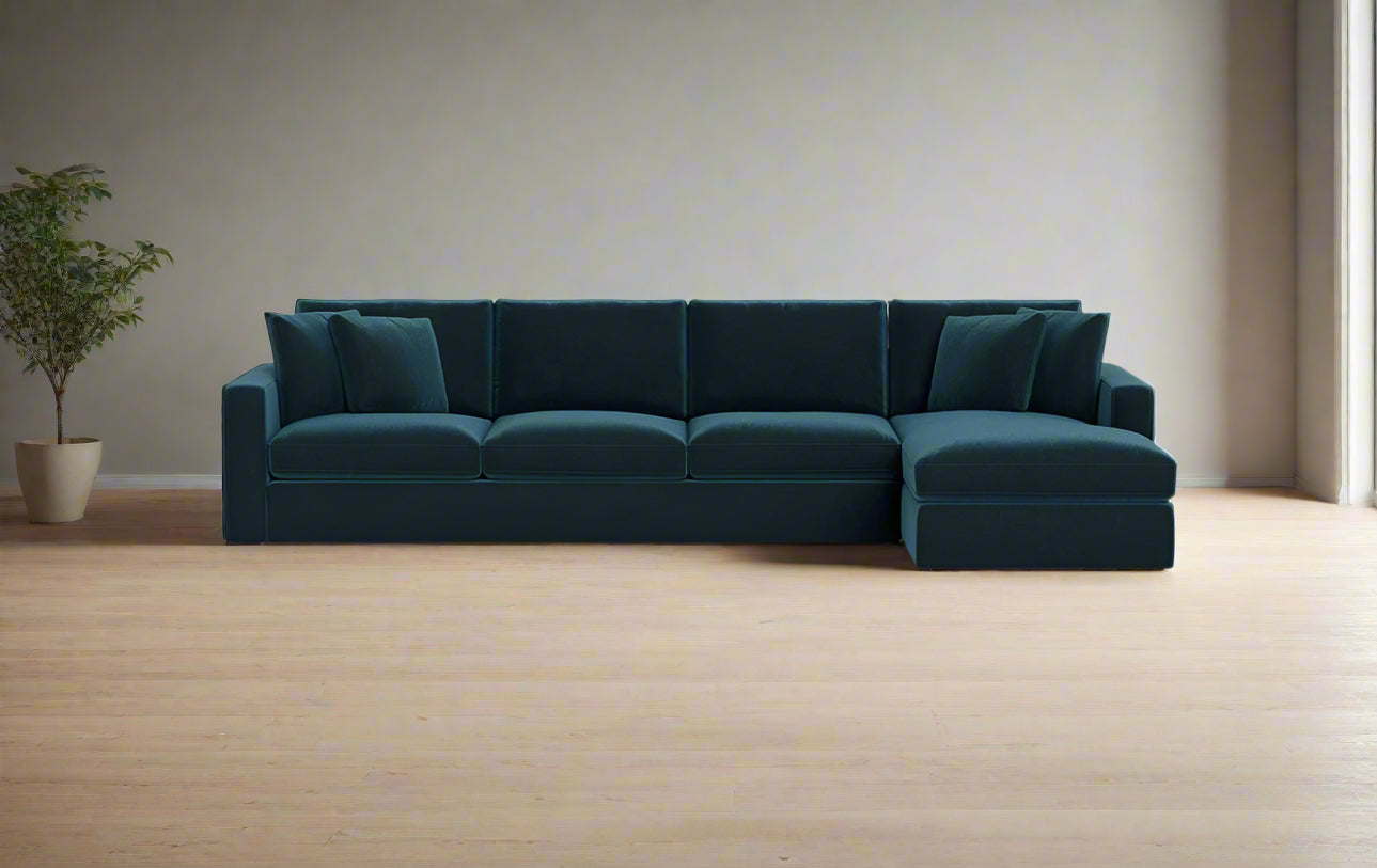 Interior Define James 4-Seat Right Chaise Lagoon Blue Sectional Sofa Couch FFE258-405