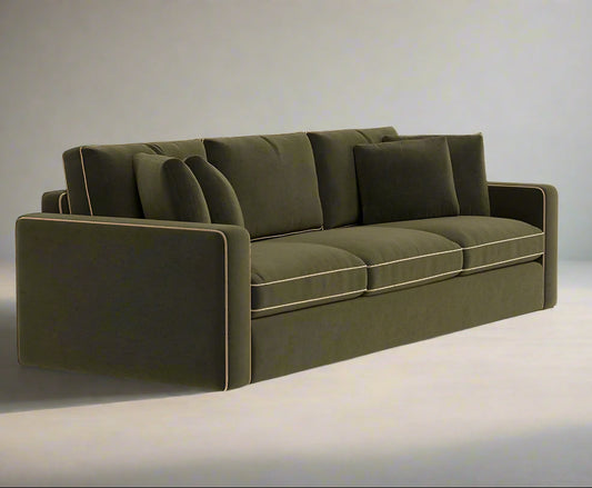 Interior Define James 3-Seat Sofa Couch Sage Green w Contrast Piping FFE258-349