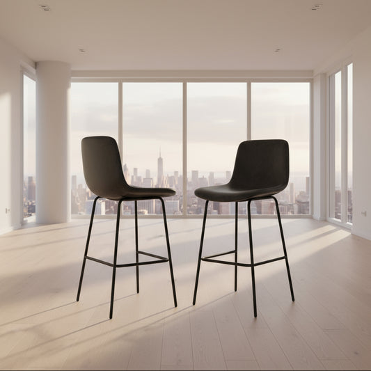 Jolie 28" Bar Stools (2) in Distressed Charcoal Grey Vegan Faux Leather FFW-901