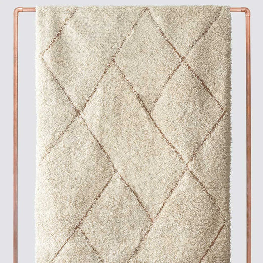 Khalida Hand-Knotted Beni Ourain Moroccan Beige Wool Area Rug FFE-1293