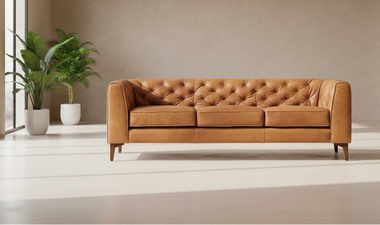 Poly & Bark Essex Cognac Tan Italian Leather 3 Seater Tufted Back Sofa FFE-1078