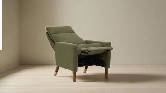 Burrow Rye Recliner in Moss Green Wooden Legs in Walnut FFE258-531