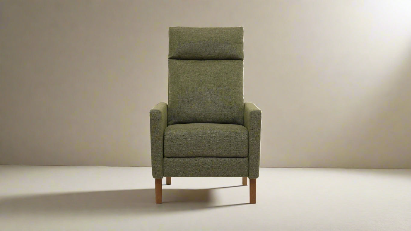 Burrow Rye Recliner in Moss Green Wooden Legs in Walnut FFE258-531