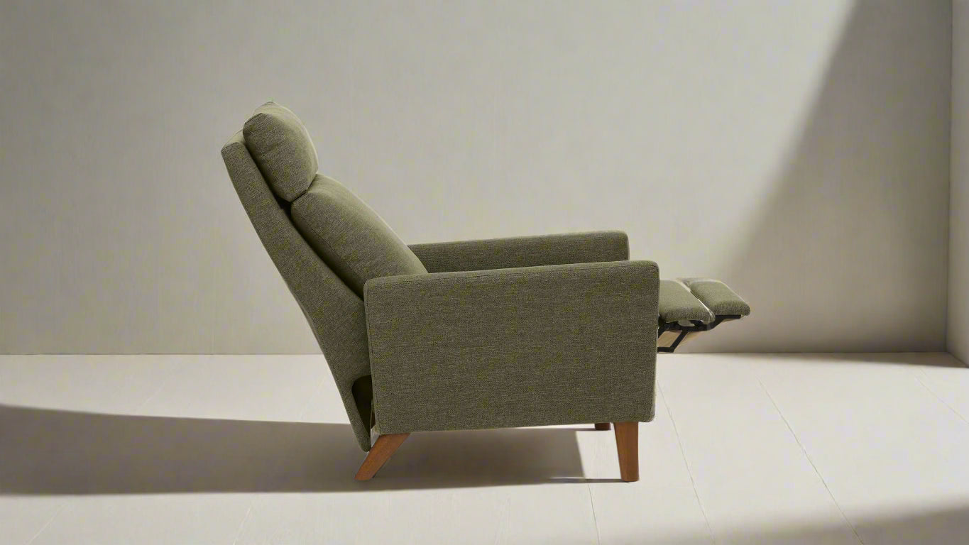 Burrow Rye Recliner in Moss Green Wooden Legs in Walnut FFE258-531