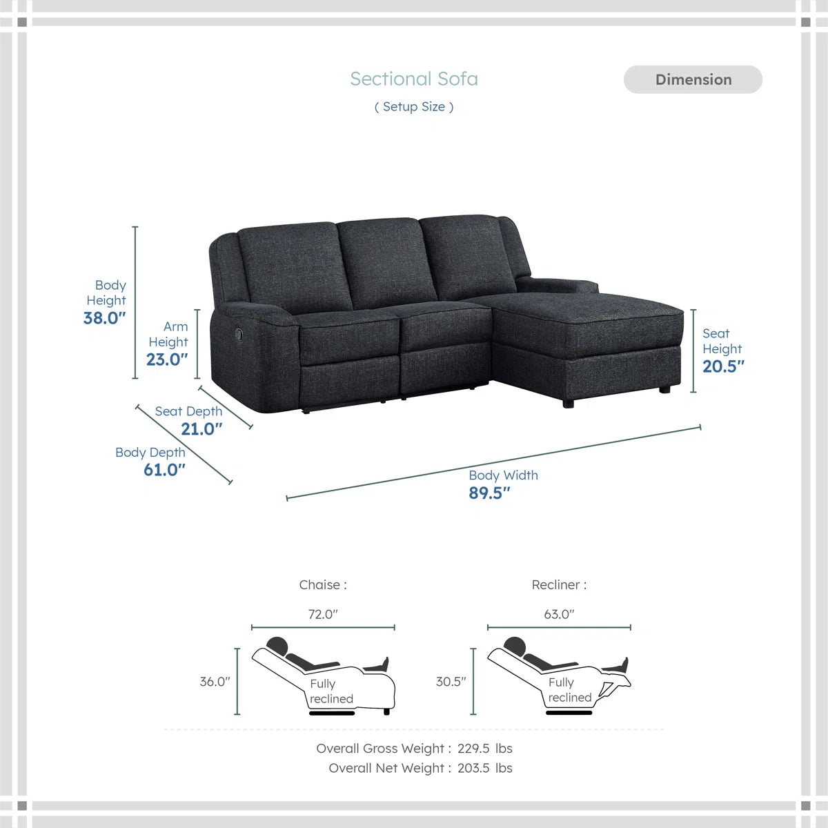 Latitude Run Lashanda 89.5"W Chenille Pull Tab Reclining Sectional Sofa Chaise FFE-762