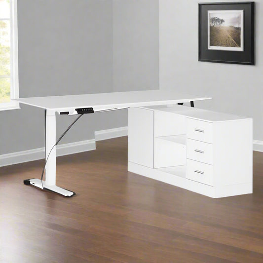 Lorentz White 63'' Adjustable L-Shaped Standing Desk & Cabinet FFE258-478
