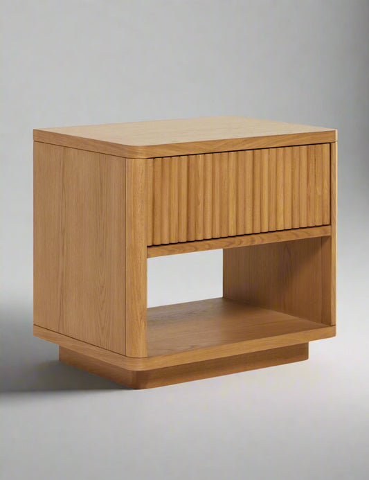 Lulu and Georgia Fluted Natural Oak Rutherford Nightstand w Drawer FFE258-386