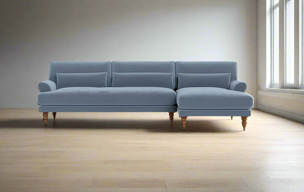 Interior Define Maxwell Chambray Blue Sofa Couch w Chaise FFE258-407