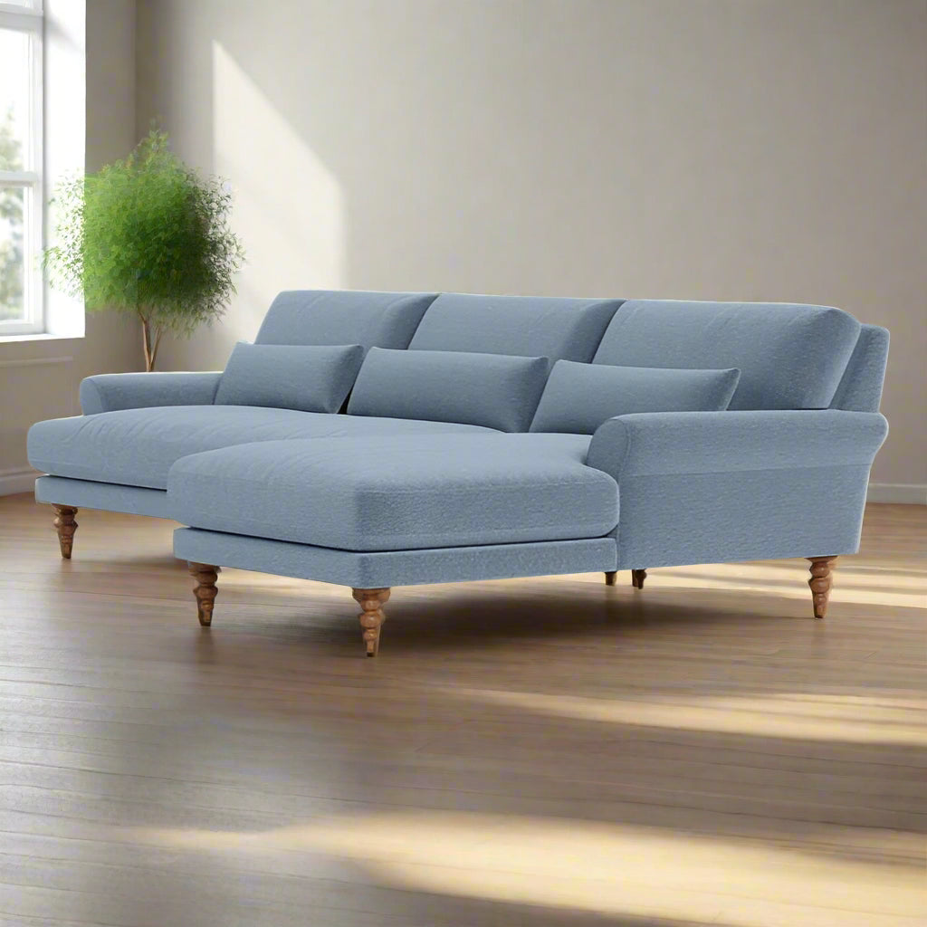 Interior Define Maxwell Chambray Blue Sofa Couch w Chaise FFE258-407