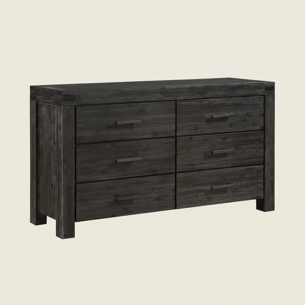 Modus Meadow Six Drawer Solid Wood Dresser Chest in Graphite FFE-1518