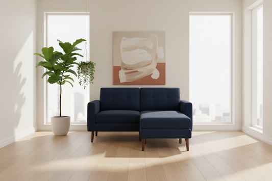 Burrow Navy Blue - Performance Flatweave Nomad Loveseat Sofa w Chaise FFE-1143