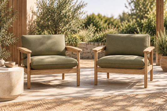 Pair (2) Burrow Dunes Teak Rosemary Green All Weather Lounge Chair FFE-1569