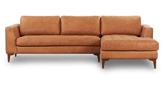 Poly & Bark Calle Right-Facing Cognac Tan Walnut Leather Sectional Sofa Couch FFE-697